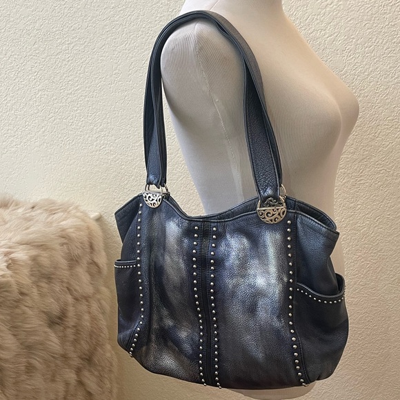 Brighton Pretty Tough Andie Blue/Silver Metallic Leather with Studs Handbag - Picture 2 of 12